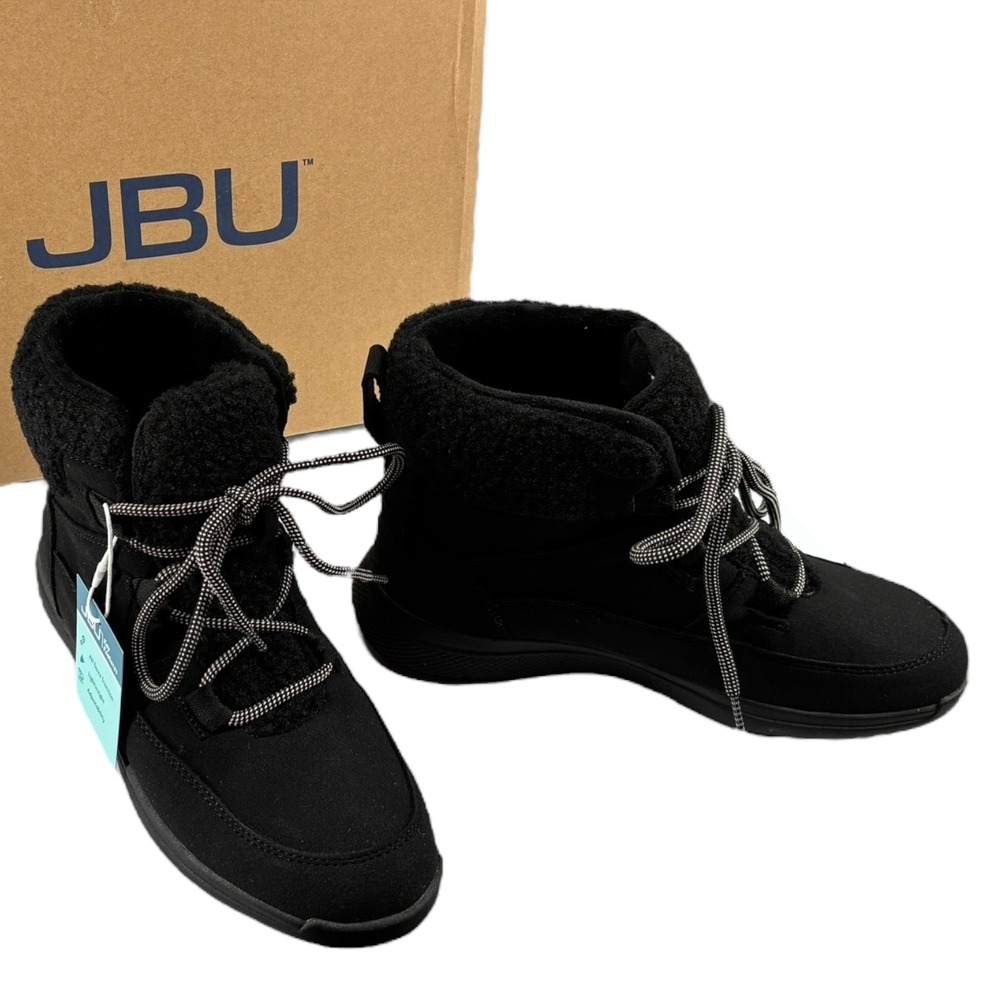 JBU Jambu Freeze Black FauxShearling‎ LaceUp Booties Lightweight Traction 8M NIB
